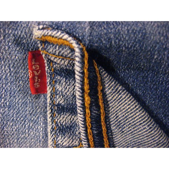 LEVIS Zipper 550 CUTOFF JEAN SHORTS 27 RELAXED Juniors Red Tab STRETCH Blue - Picture 8 of 11